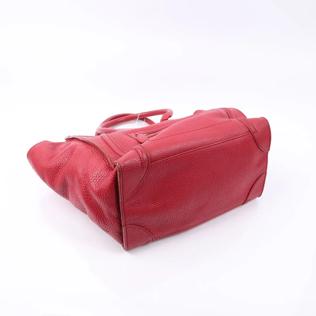 Celine Luggage Red Drummed Leather Tote Bag