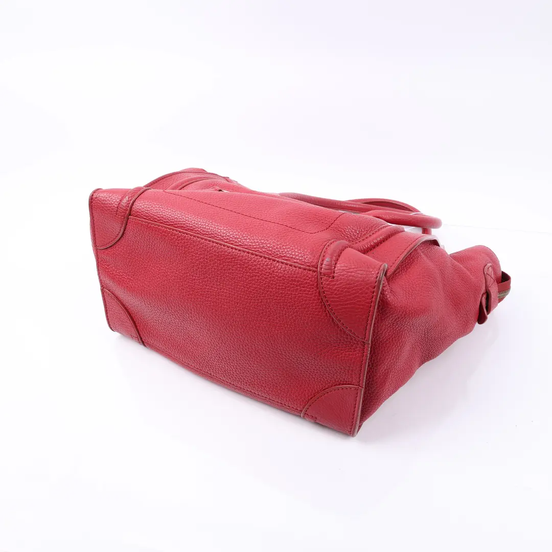 Celine Luggage Red Drummed Leather Tote Bag