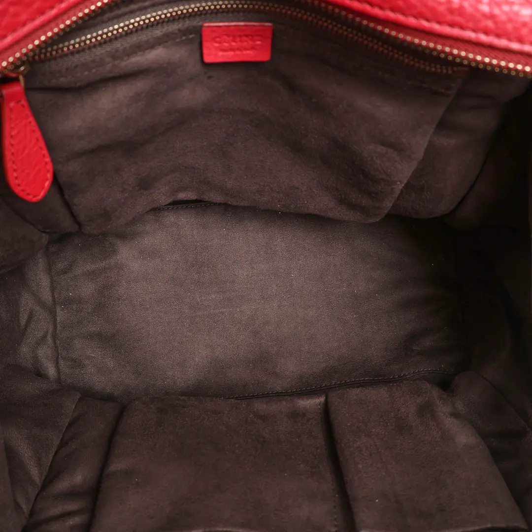 Celine Luggage Red Drummed Leather Tote Bag