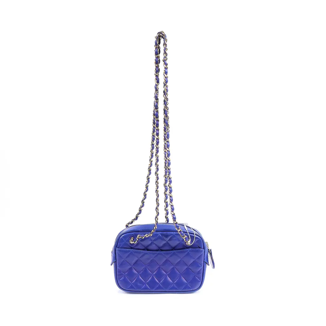 Chanel Vintage Camera Bag Blue Lambskin Shoulder Bag