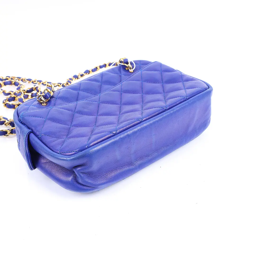 Chanel Vintage Camera Bag Blue Lambskin Shoulder Bag
