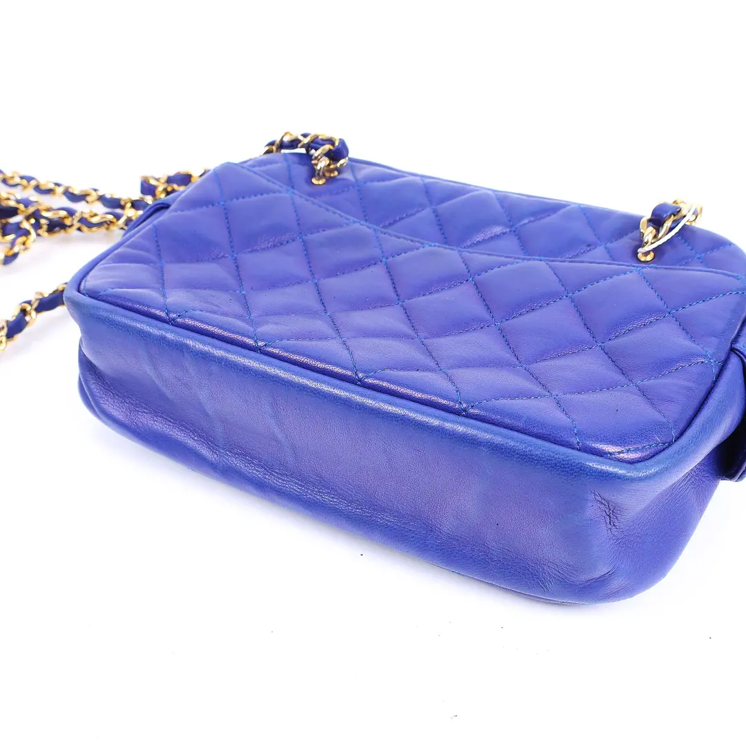 Chanel Vintage Camera Bag Blue Lambskin Shoulder Bag