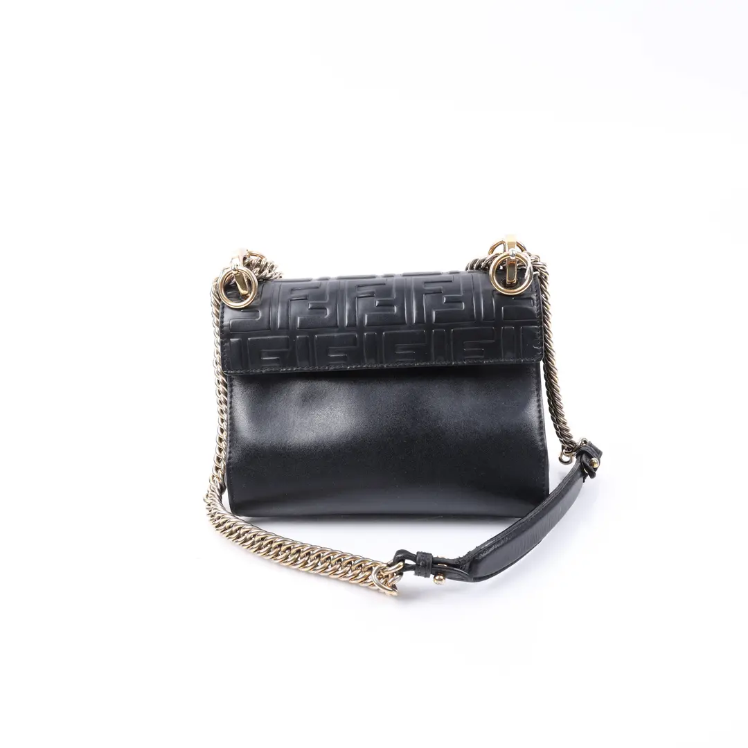Fendi Kan I Black FF Embossed Leather Shoulder Bag