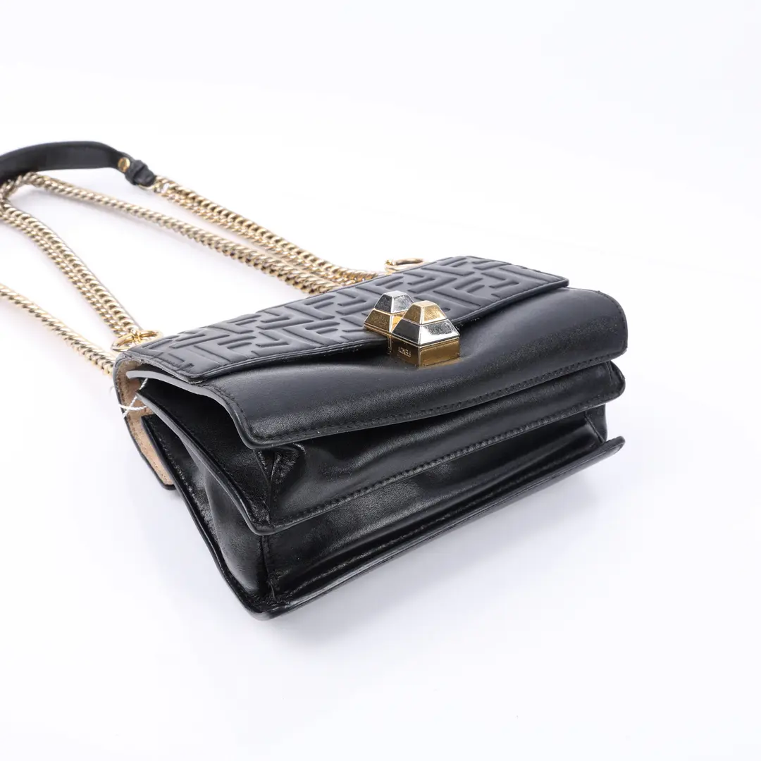 Fendi Kan I Black FF Embossed Leather Shoulder Bag