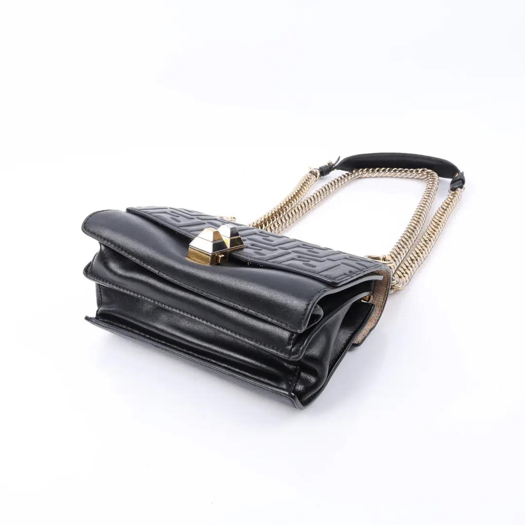 Fendi Kan I Black FF Embossed Leather Shoulder Bag