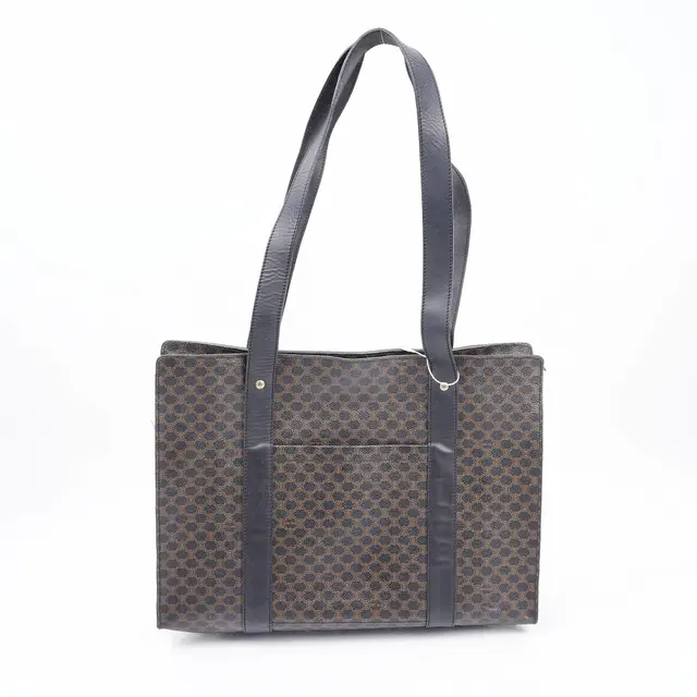 Celine Macadam Brown Coated Canvas Tote Bag