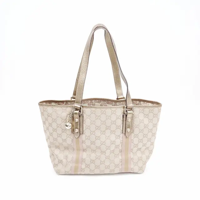 Gucci GG Canvas Beige Leather Tote Bag