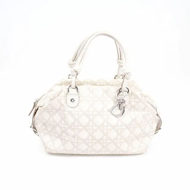 Dior Cannage White Canvas Handbag