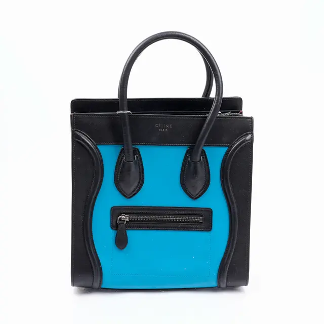 Celine Luggage Micro Blue Black Leather Tote Bag