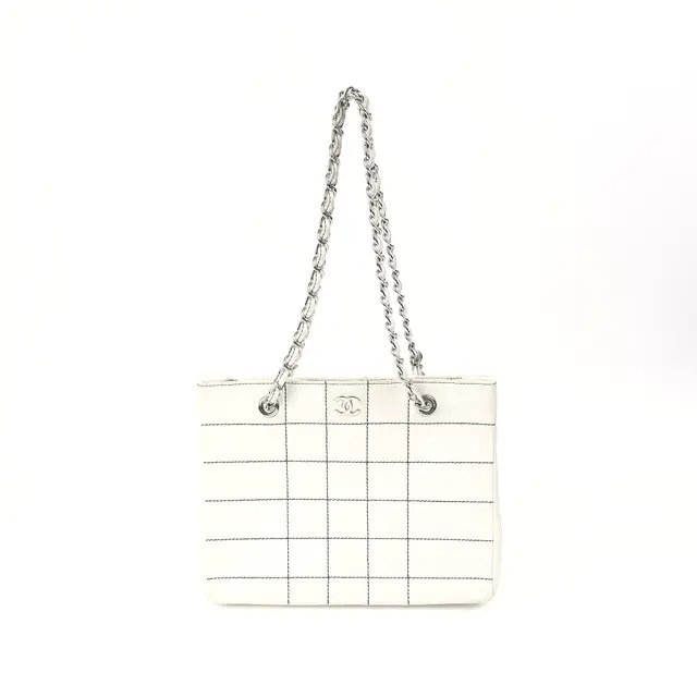 Chanel Chocolate Bar White Leather Tote Bag