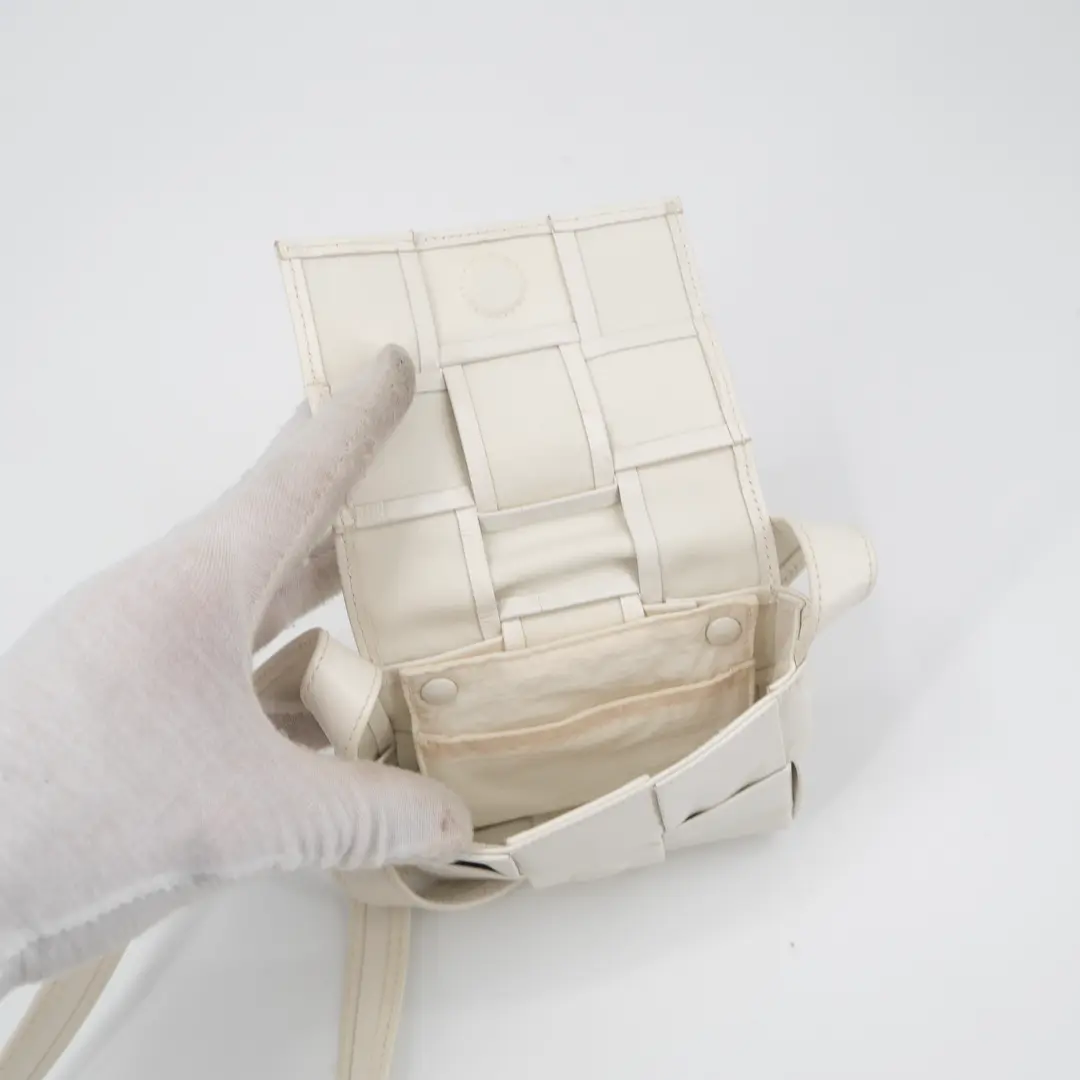 Bottega Veneta Cassette Cream Leather Mini Crossbody Bag