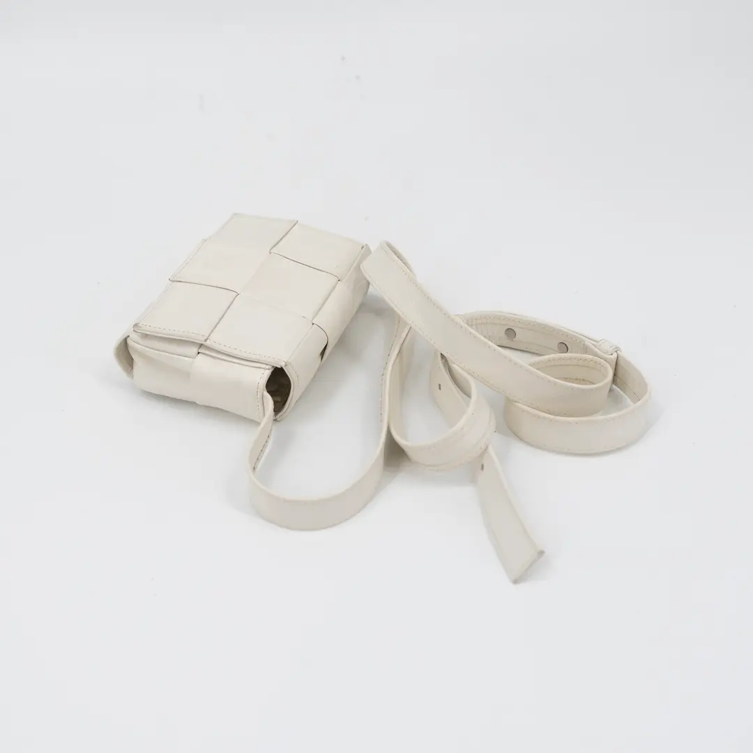 Bottega Veneta Cassette Cream Leather Mini Crossbody Bag