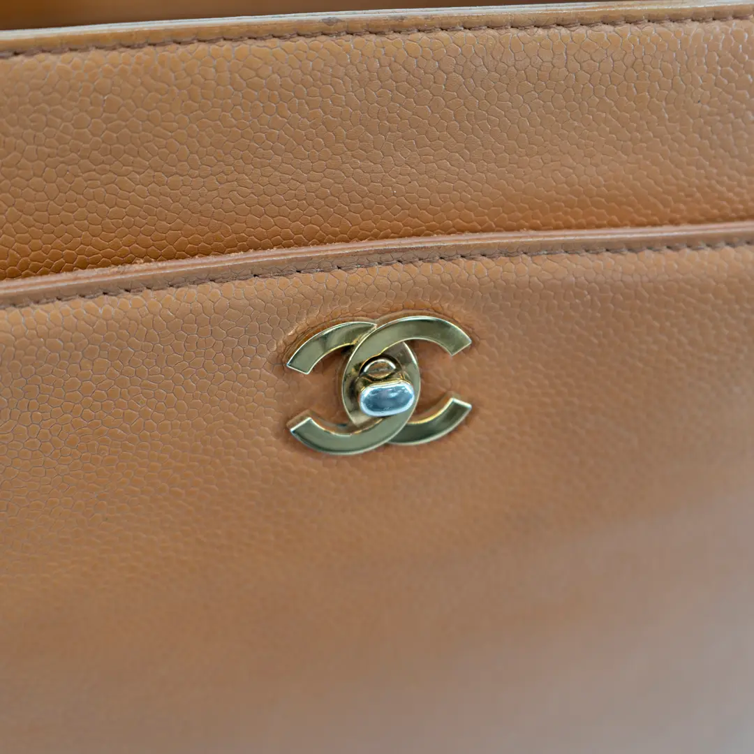 Chanel Vintage Caviar Leather CC Tote Bag Gold HW