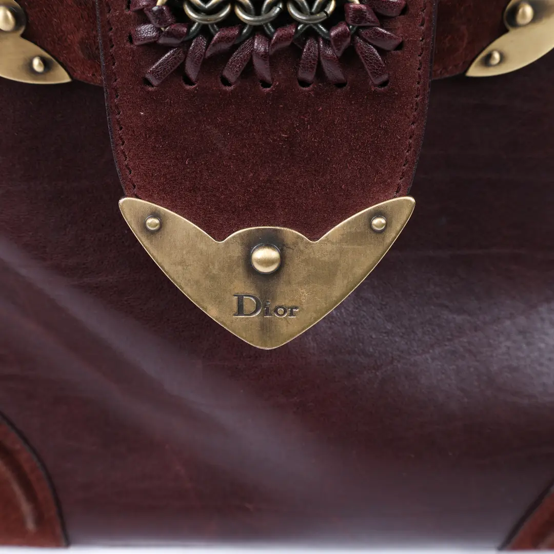 Dior Gaucho Burgundy Leather Suede Top Handle Bag