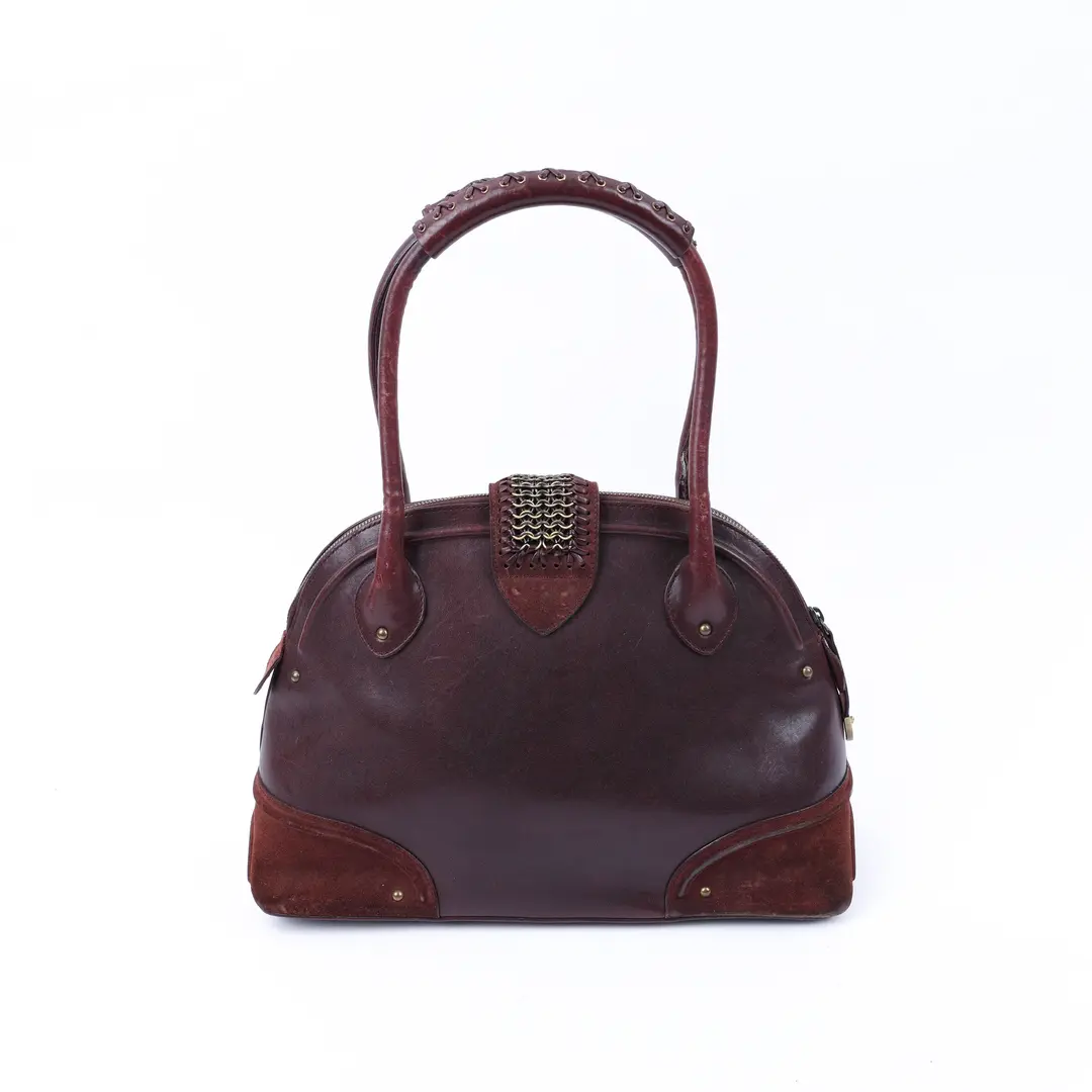 Dior Gaucho Burgundy Leather Suede Top Handle Bag