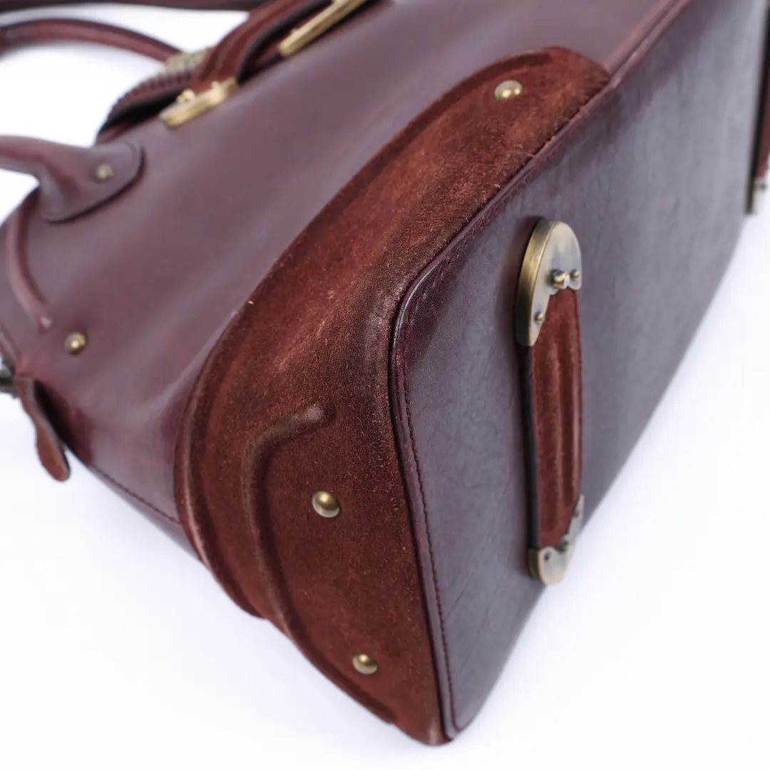 Dior Gaucho Burgundy Leather Suede Top Handle Bag