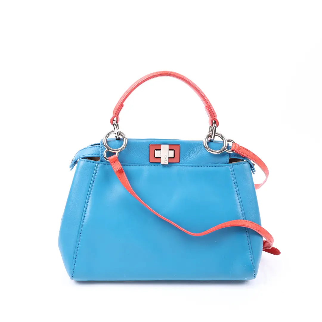 Fendi Peekaboo Blue Leather Mini Shoulder Bag