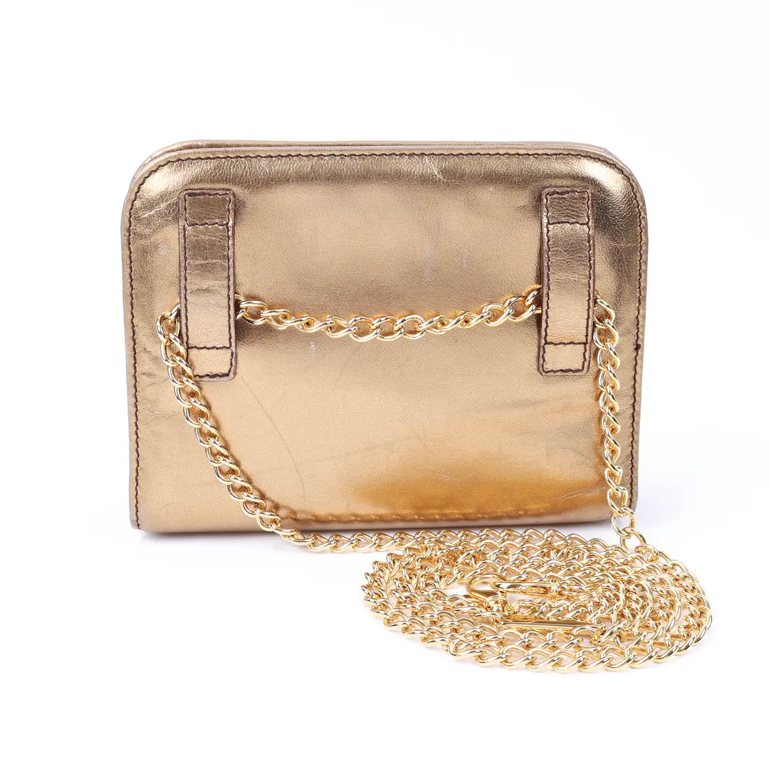 Salvatore Ferragamo Gancini Gold Metallic Leather Mini Bag
