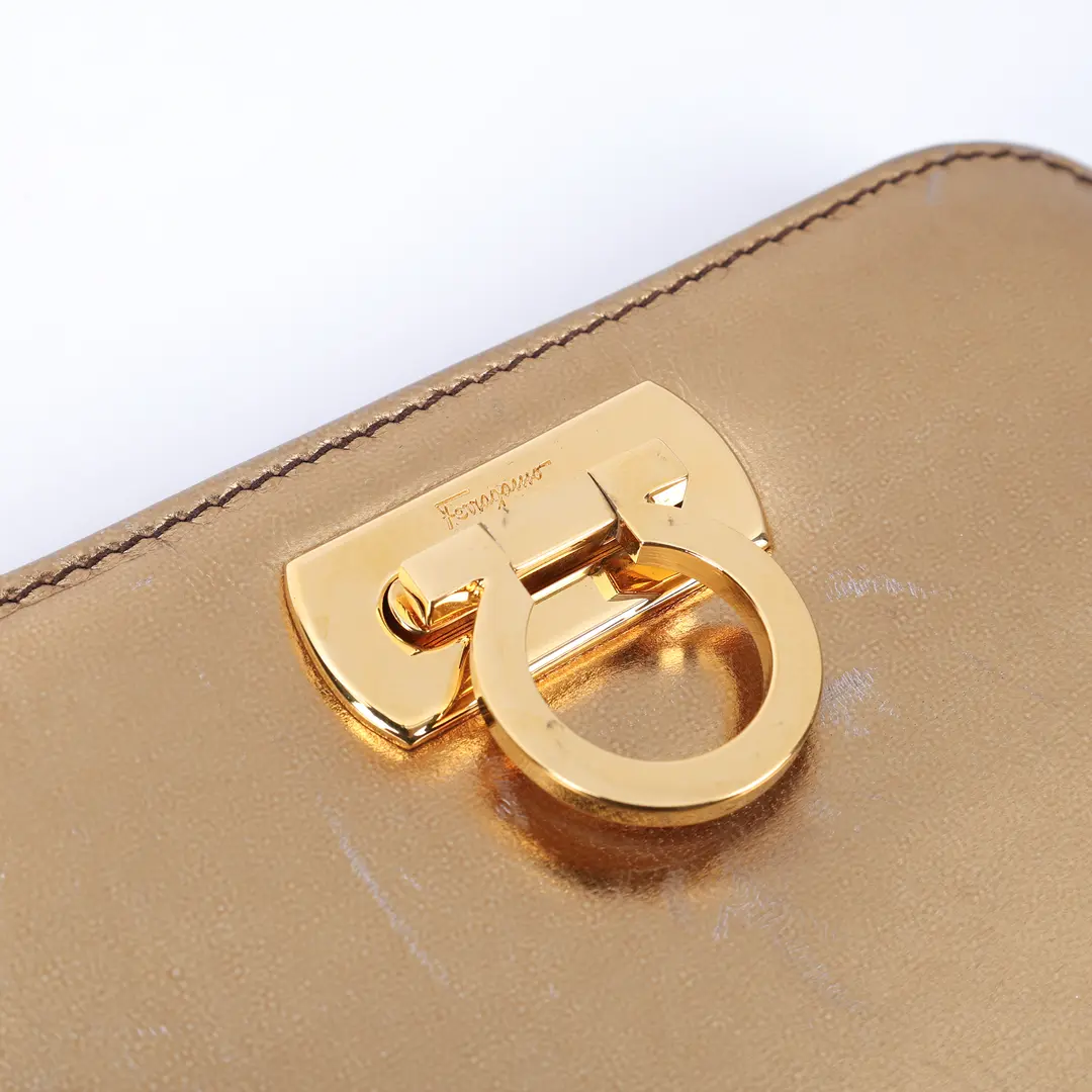 Salvatore Ferragamo Gancini Gold Metallic Leather Mini Bag