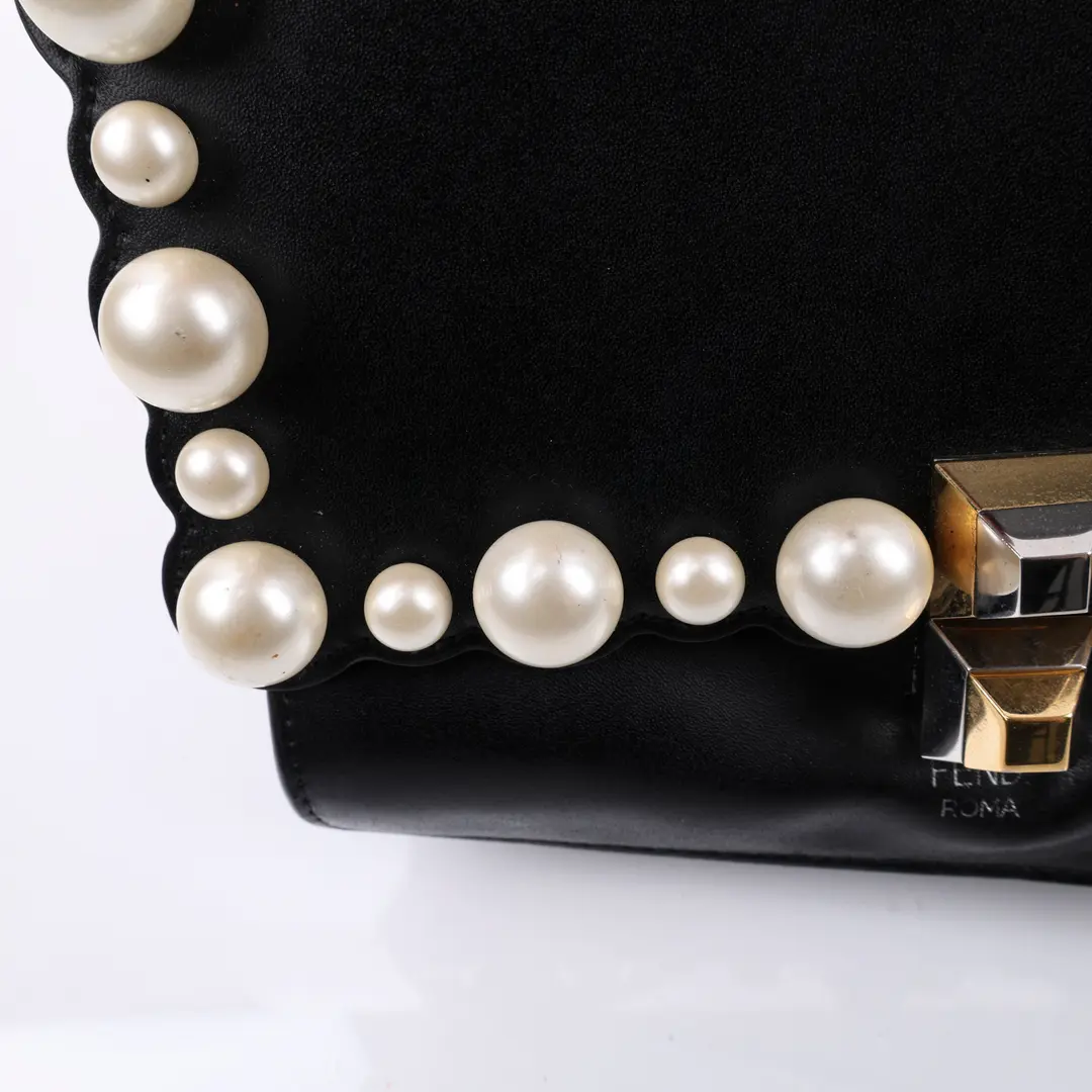 Fendi Kan I Pearl Black Leather Shoulder Bag