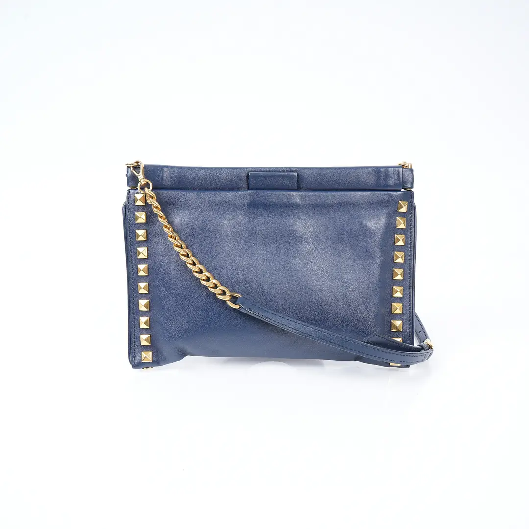Miu Miu Studded Blue Leather Shoulder Bag