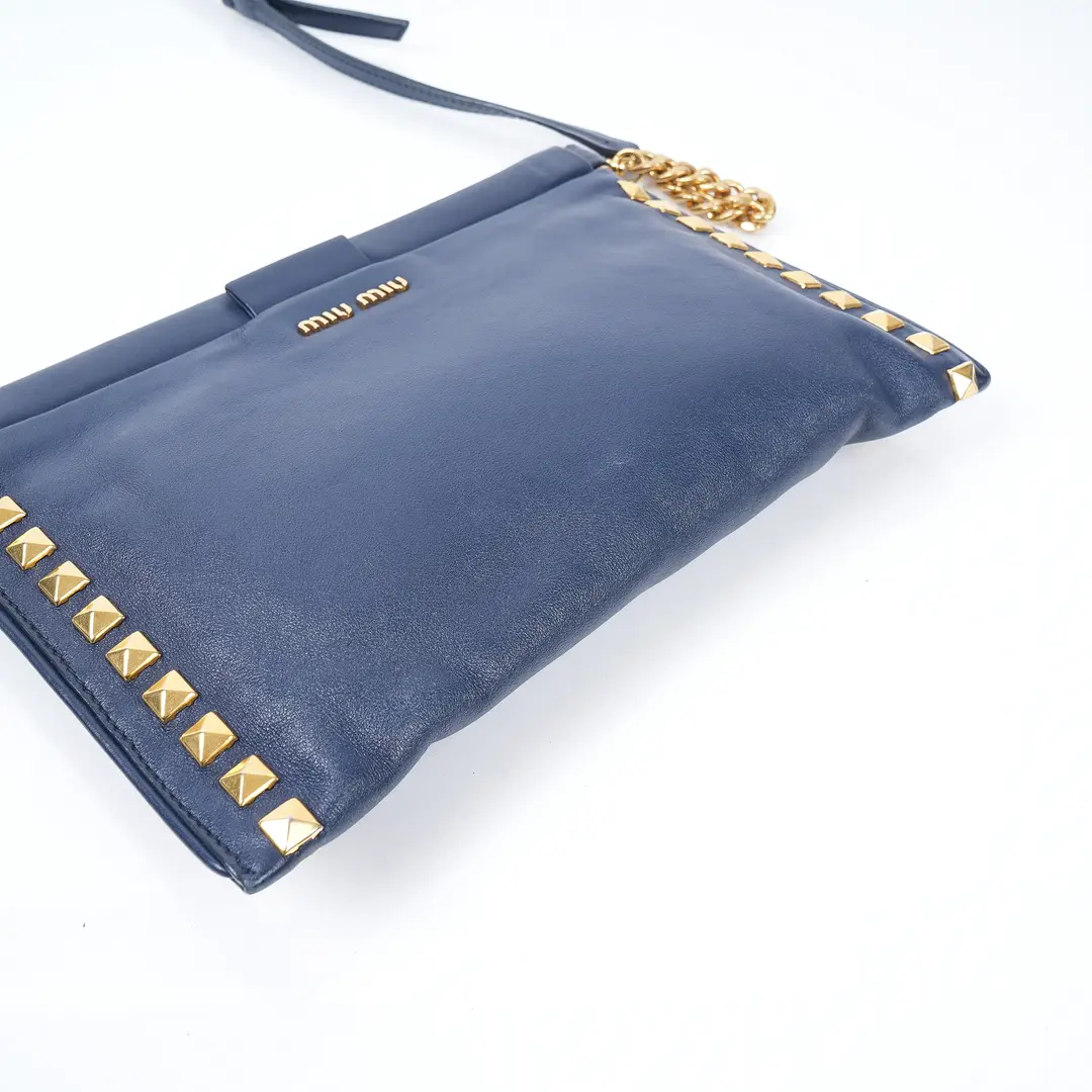 Miu Miu Studded Blue Leather Shoulder Bag