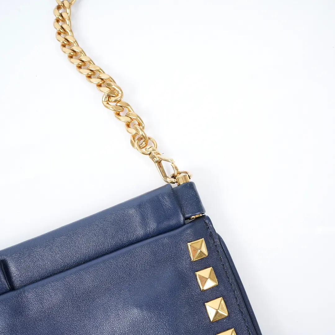 Miu Miu Studded Blue Leather Shoulder Bag