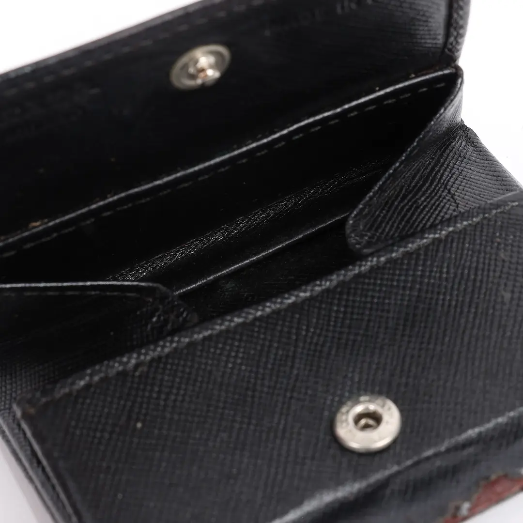 Prada Triangle Logo Black Saffiano Leather Coin Case