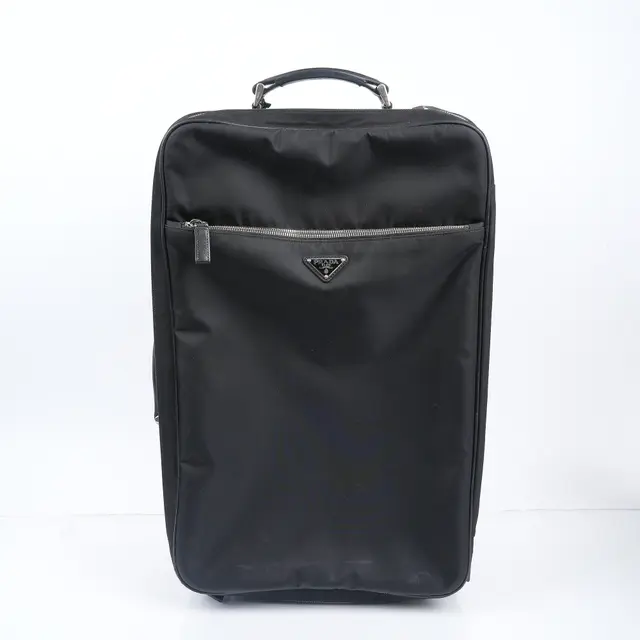 Prada Tessuto Saffiano Trolley Black Nylon Suitcase