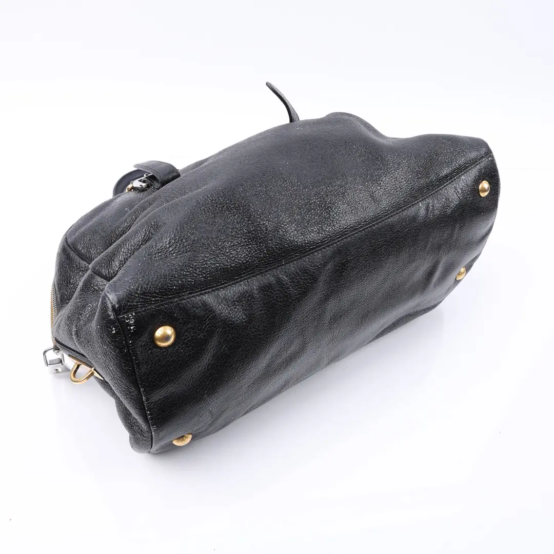 Prada Black Pebbled Leather Boston Handbag