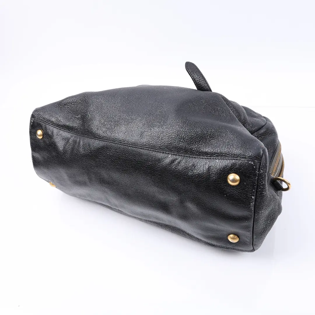 Prada Black Pebbled Leather Boston Handbag