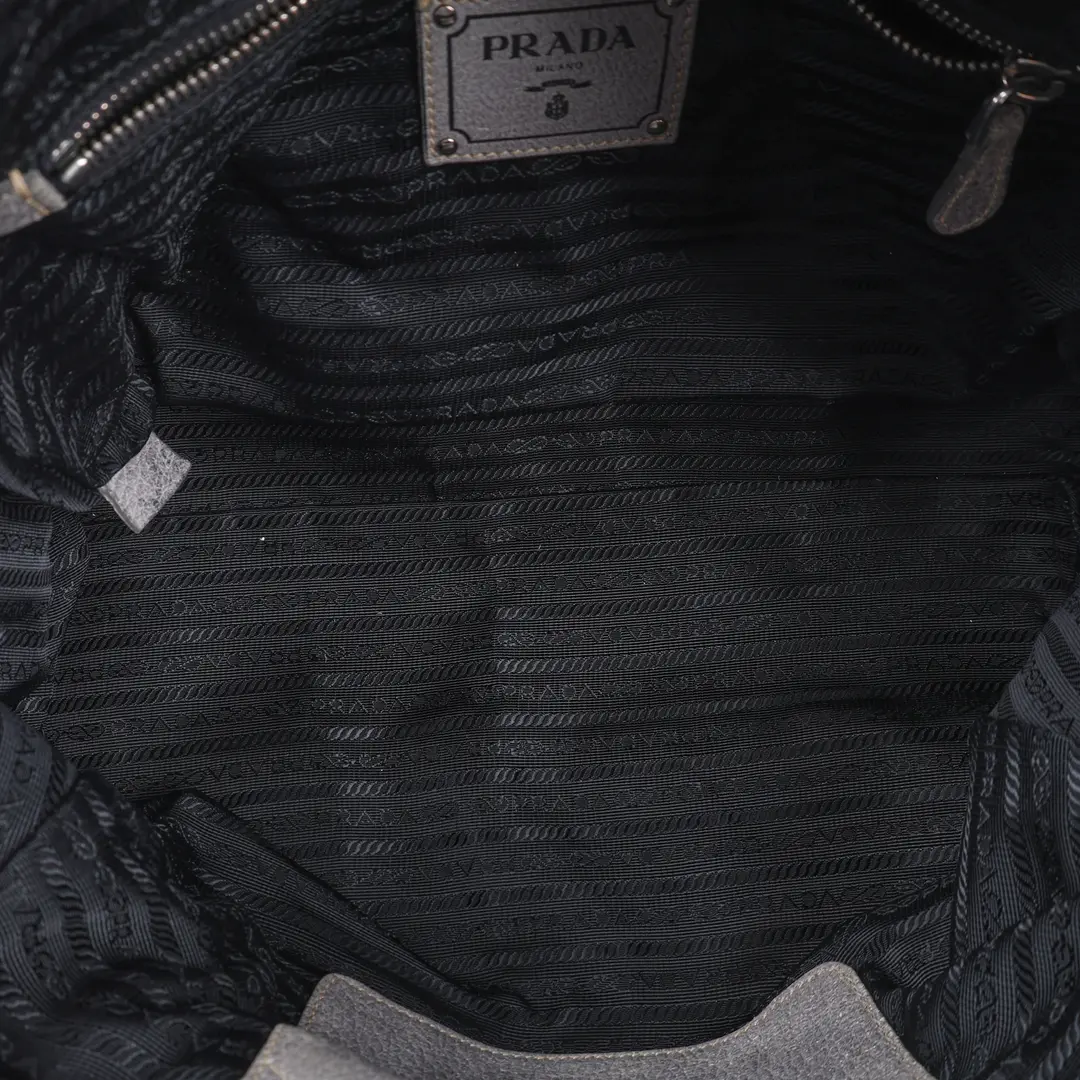 Prada Black Pebbled Leather Boston Handbag