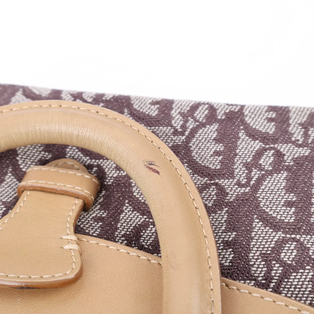 Dior Oblique Front Pocket Brown Canvas Leather Top Handle Bag