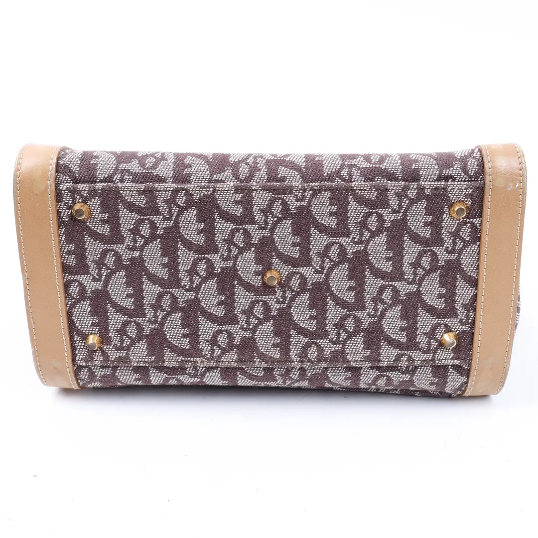 Dior Oblique Front Pocket Brown Canvas Leather Top Handle Bag