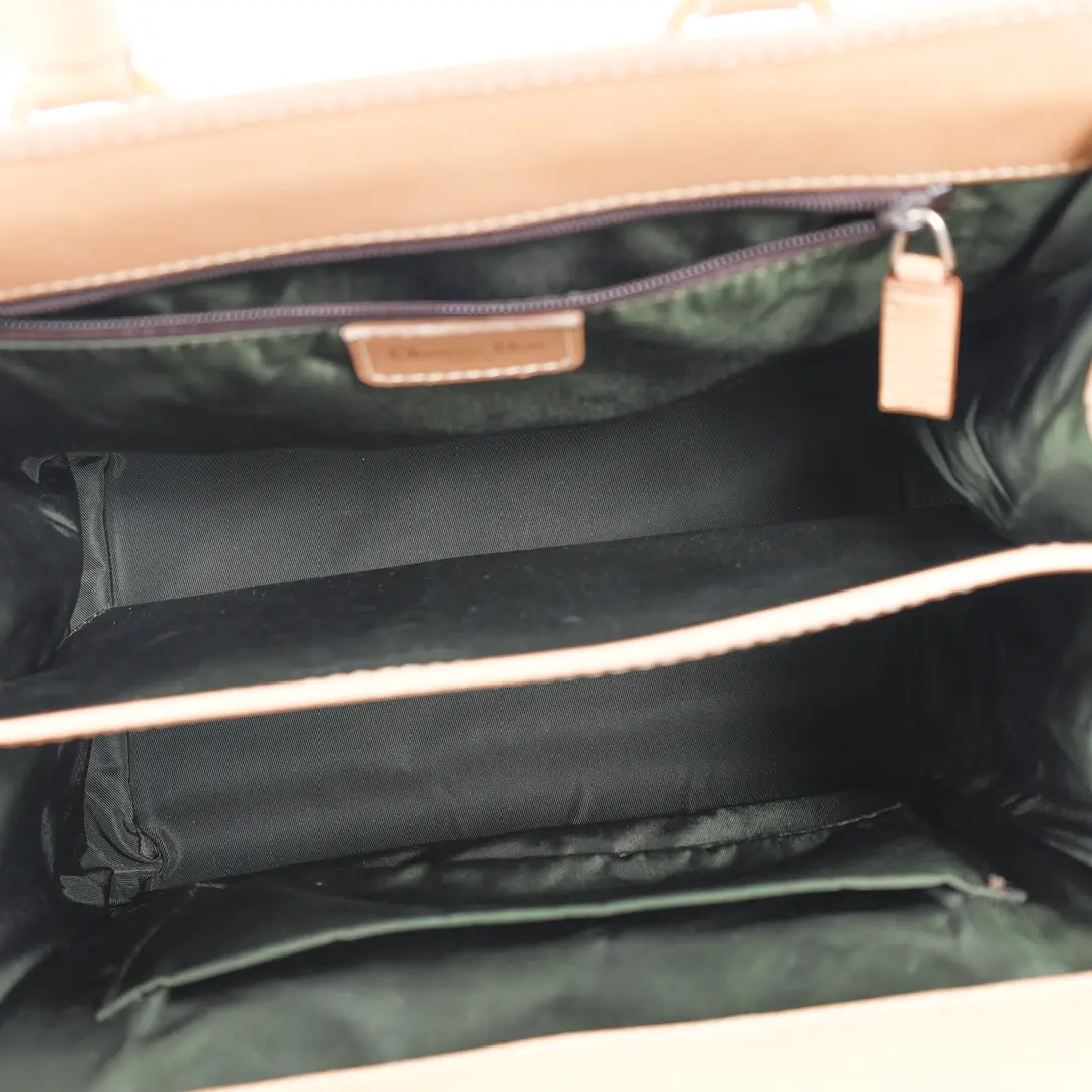 Dior Oblique Front Pocket Brown Canvas Leather Top Handle Bag