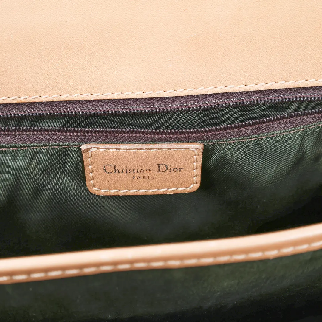 Dior Oblique Front Pocket Brown Canvas Leather Top Handle Bag