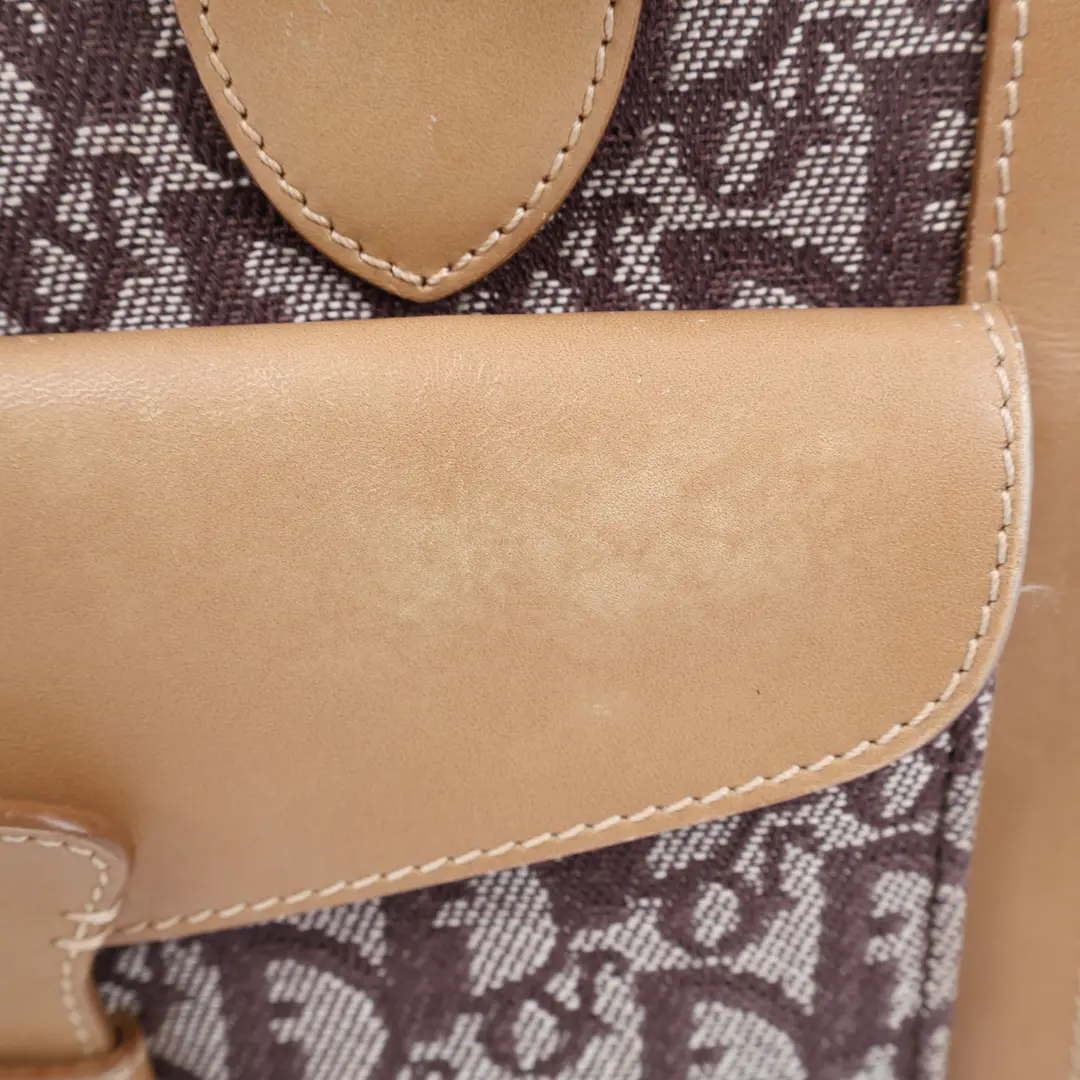 Dior Oblique Front Pocket Brown Canvas Leather Top Handle Bag