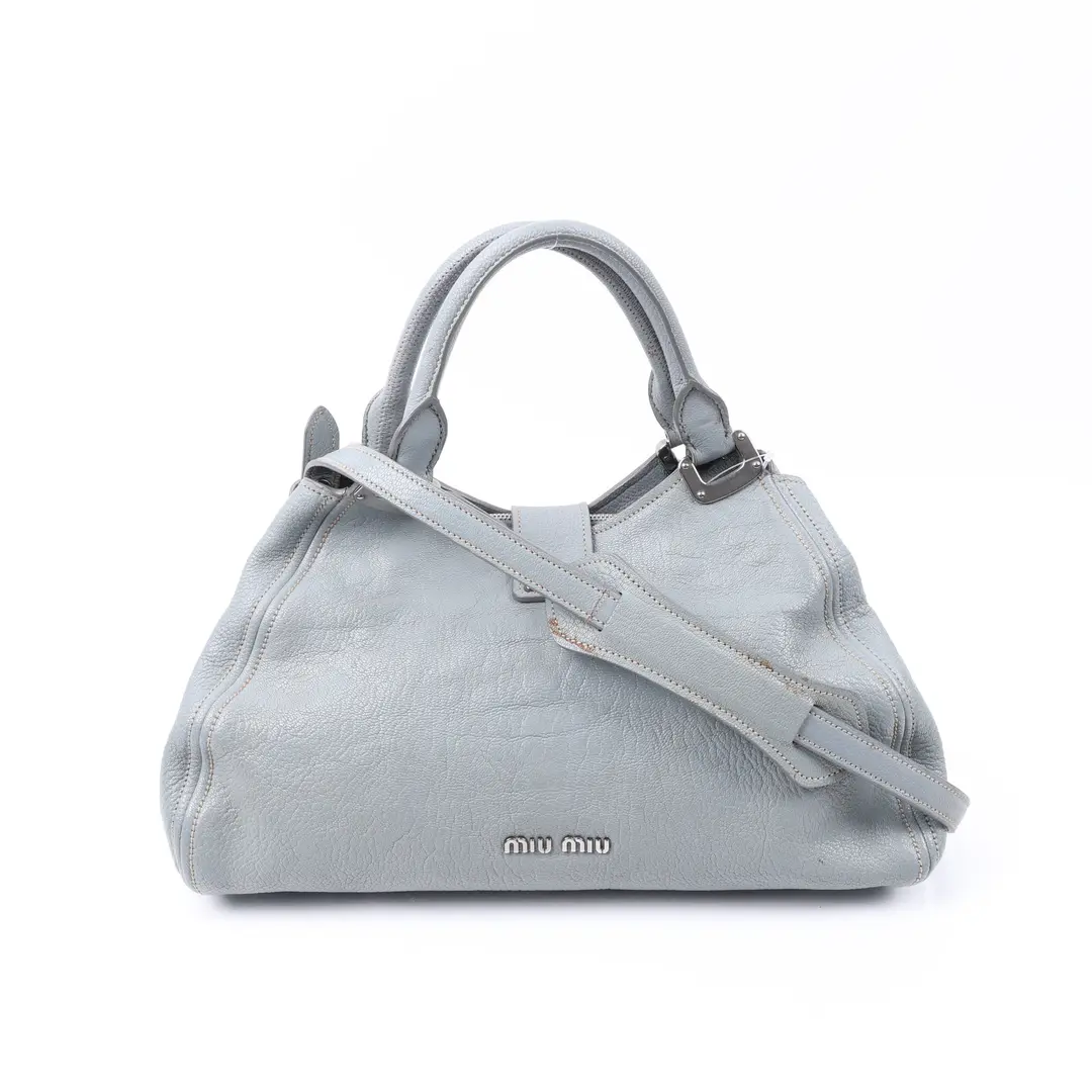 Miu Miu Blue Pebbled Leather Satchel Handbag