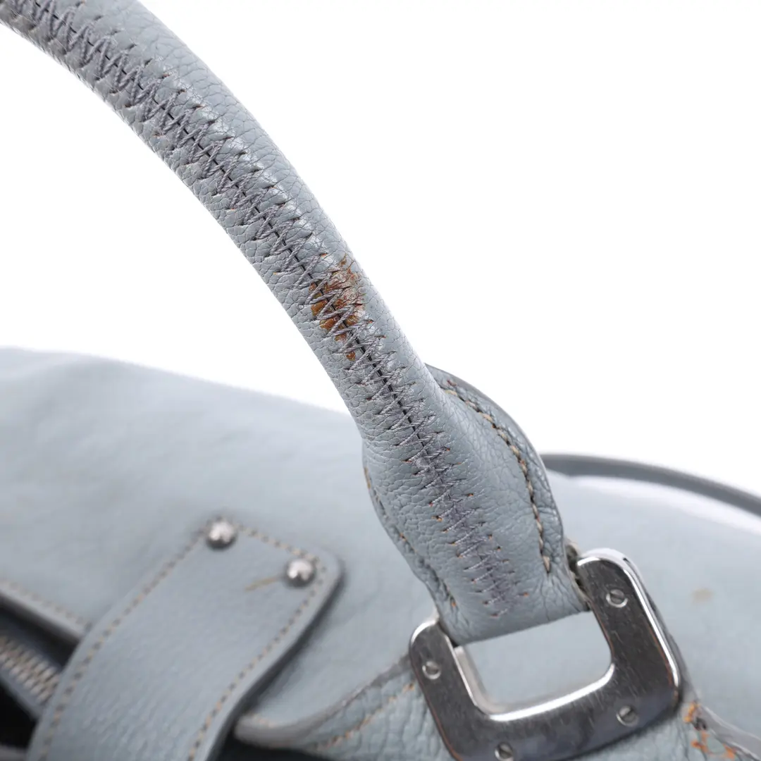 Miu Miu Blue Pebbled Leather Satchel Handbag