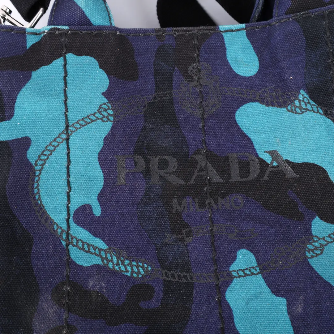 Prada Canapa Tote Blue Camouflage Canvas Mini Tote Bag