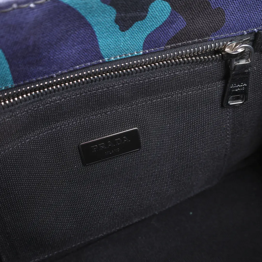 Prada Canapa Tote Blue Camouflage Canvas Mini Tote Bag