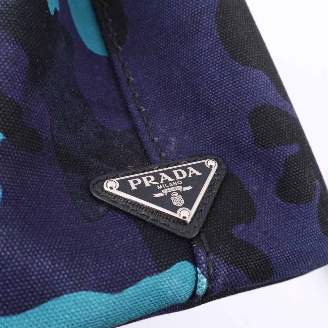 Prada Canapa Tote Blue Camouflage Canvas Mini Tote Bag