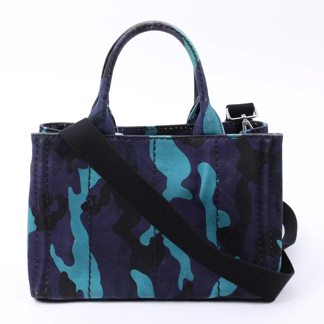 Prada Canapa Tote Blue Camouflage Canvas Mini Tote Bag