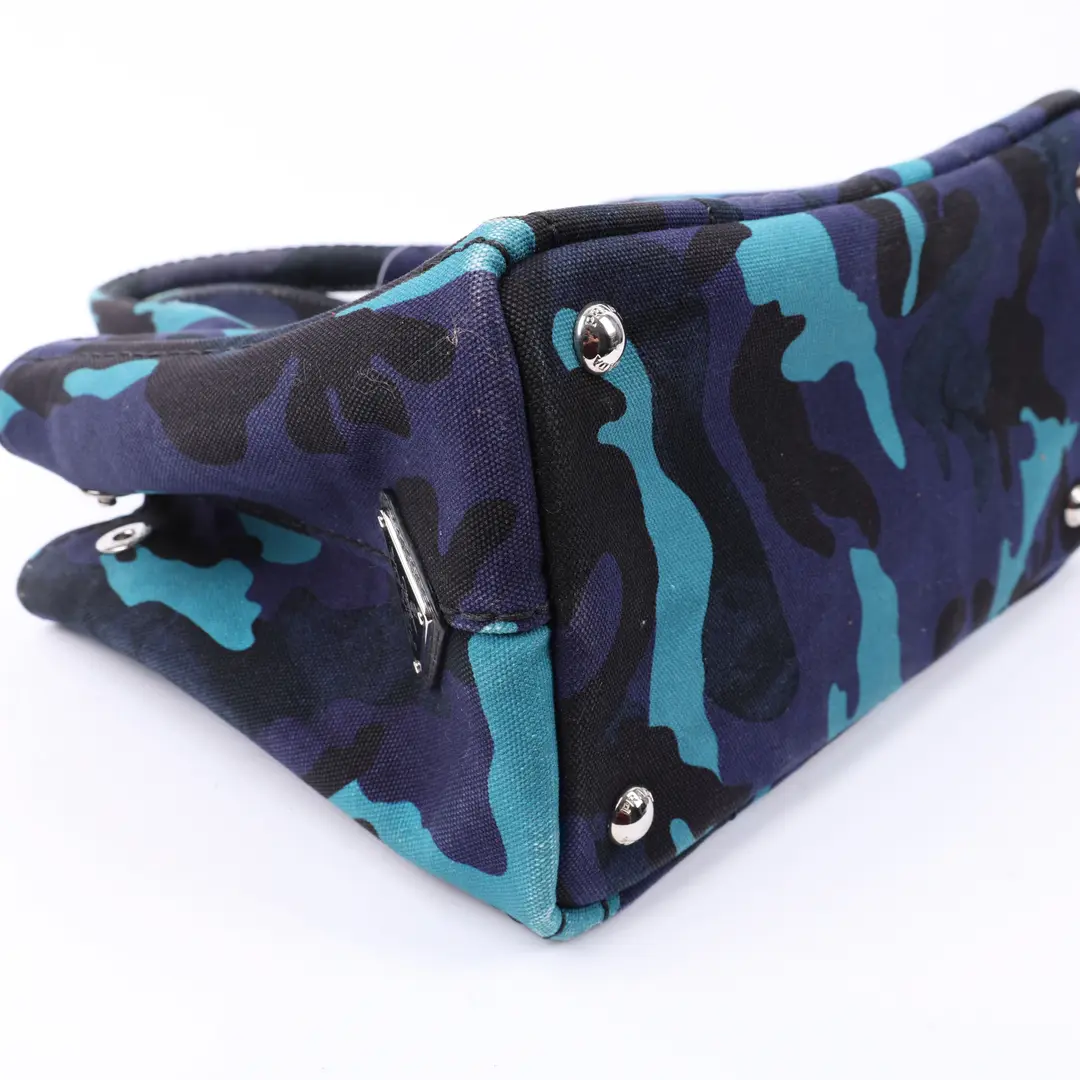 Prada Canapa Tote Blue Camouflage Canvas Mini Tote Bag