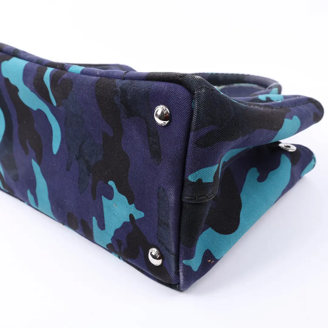 Prada Canapa Tote Blue Camouflage Canvas Mini Tote Bag