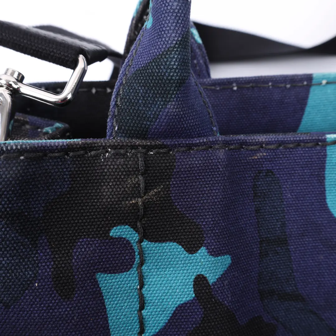 Prada Canapa Tote Blue Camouflage Canvas Mini Tote Bag