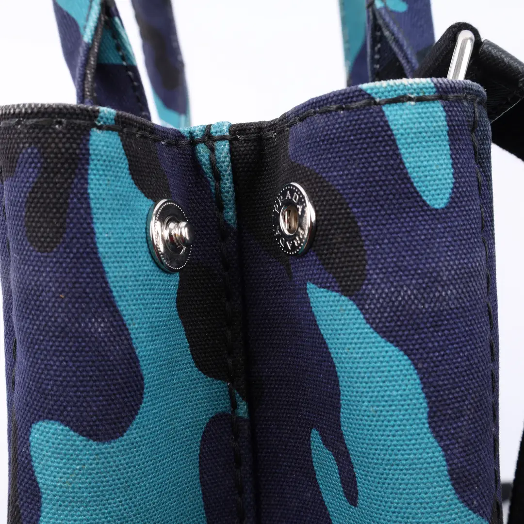 Prada Canapa Tote Blue Camouflage Canvas Mini Tote Bag