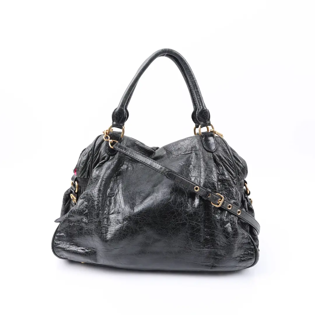 Miu Miu Vitello Lux Black Leather Shoulder Bag