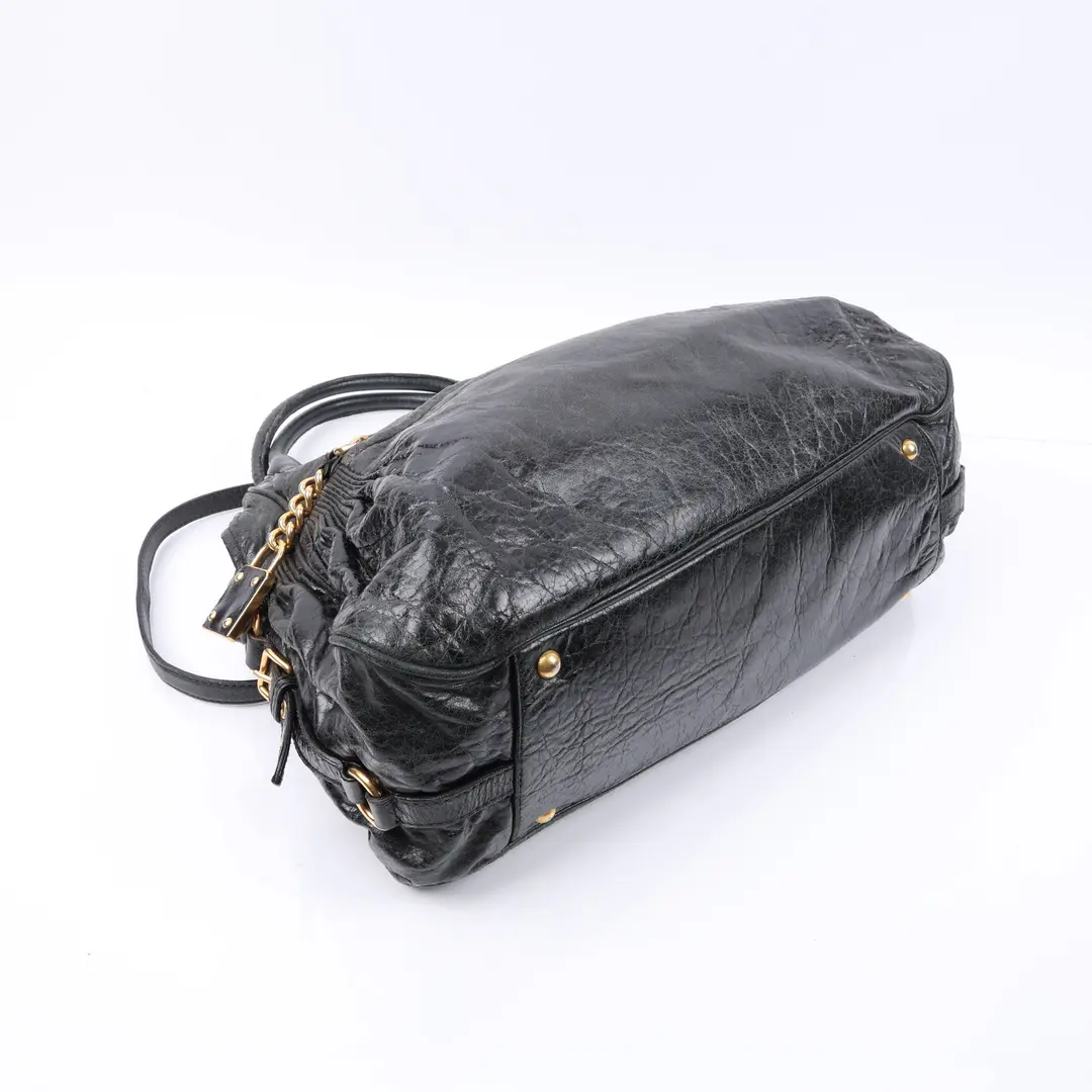 Miu Miu Vitello Lux Black Leather Shoulder Bag