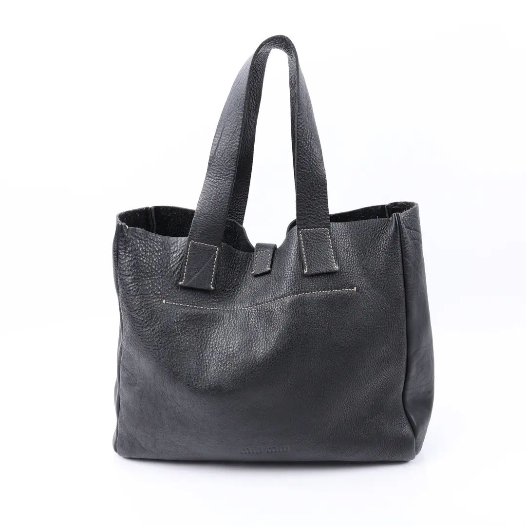 Black Pebbled Leather Tote Bag